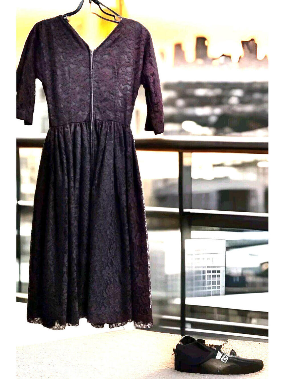 1960s Julie Miller Dress Black Lace ZOMBIE day of the dead DISCOLORED Petite XS - Picture 6 of 11